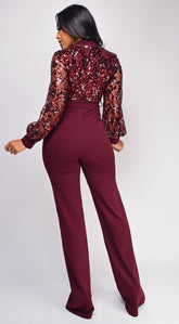 Eve Wine Red Sequin Jumpsuit